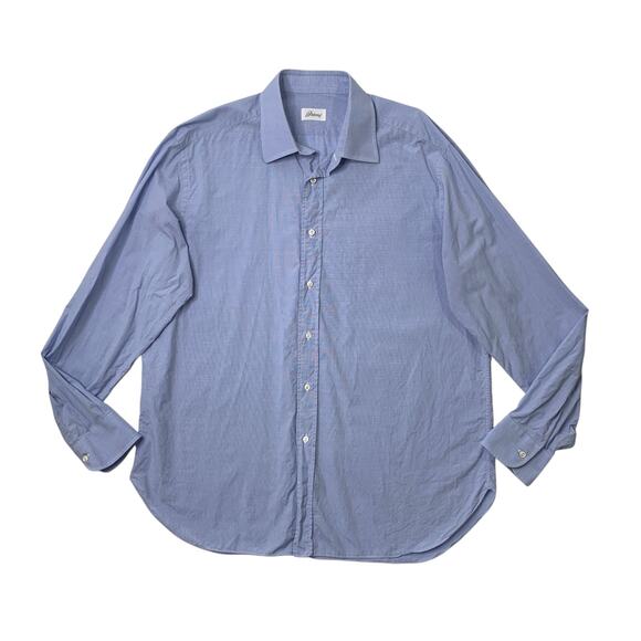 Brioni Shirt Mens L Large Cornflower Blue Button Up Long Sleeve Cotton Dress - Picture 1 of 10